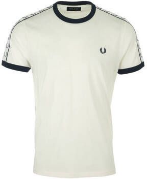 Fred Perry Wit Gestreept Schouder Geborduurd T-shirt White Heren