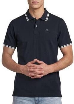 G-Star RAW Striped Collar Slim Polo Donkerblauw Heren
