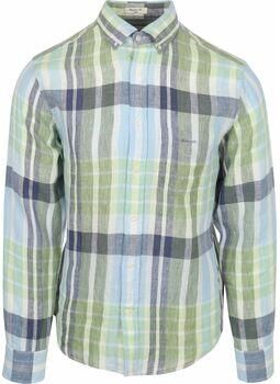 Gant Overhemd Lange Mouw Overhemd Linnen Ruiten Blauw Groen