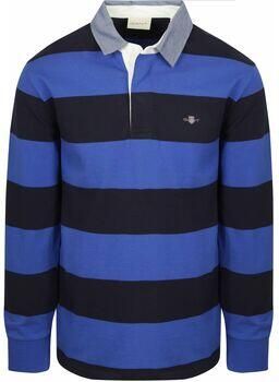 Gant Polo Shirt Lange Mouw Heavy Rugger Shield Polo Streep Navy Royal Blue