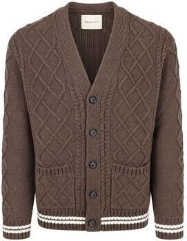 Gant Sweater Cardigan Cable Knit Lamswol Bruin