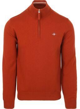 Gant Sweater Halfzip Wol Trui Logo Rust