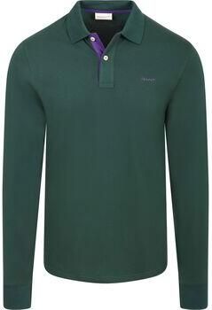 Gant T-shirt Longsleeve Contrast Piqué Poloshirt Tartan Groen