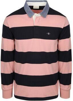 Gant Trui Heavy Rugger Shield Polo Streep Navy Roze