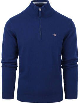 Gant Sweater Halfzip Wol Trui Logo Blauw
