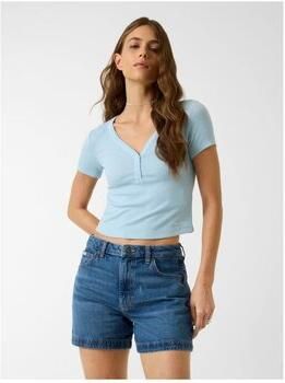 GUESS Jeans Kort T-shirt met V-hals en knoopsluiting