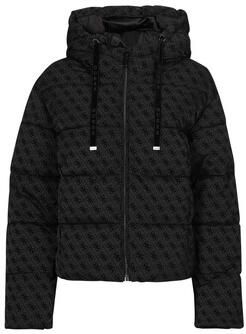 Guess Zwarte gewatteerde jas met fluwelen logo Black Dames