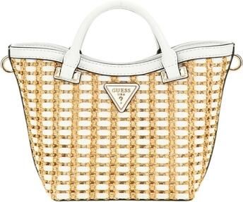 GUESS mini raffia handtas Atalia naturel wit