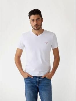 Guess Basis 100% katoenen T-shirt Wit Slim Fit V-hals White Heren