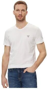 Guess Stretch Katoenen T-shirt V-hals White Heren