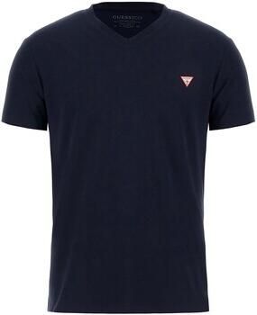 Guess Stretch Eco-Vriendelijk T-Shirt Blauw Slim Fit V-Hals Blauw Heren