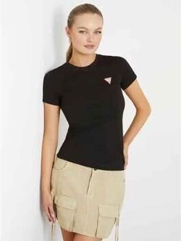 Guess Stretch T-shirt Zwart Slim Fit Korte Mouwen Zwart Dames - Foto 5