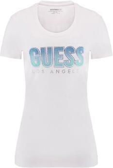 Guess Gedrukt Rhinestone T-shirt met ronde hals White Dames
