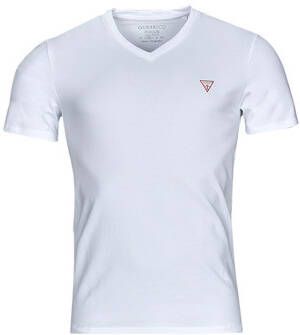 Guess Heren V-Hals Logo Print T-Shirt White Heren
