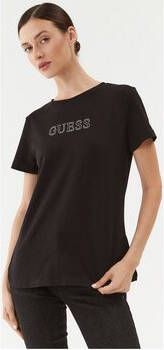 Guess Zwarte Katoenen T-shirt met Korte Mouwen en Strass Details Black Dames