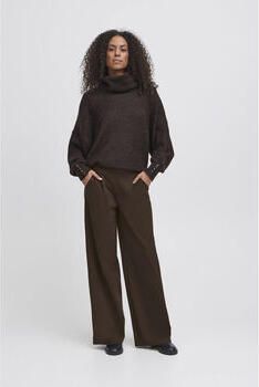 ICHI high waist wide leg pantalon met plooien bruin - Foto 6