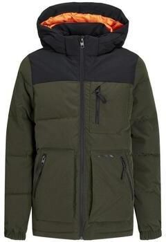 JACK & JONES JUNIOR gewatteerde winterjas JJEOTTO donkergroen zwart