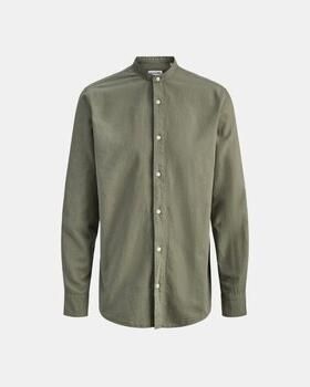 JACK & JONES ESSENTIALS regular casual overhemd met linnen donkergroen - Foto 5