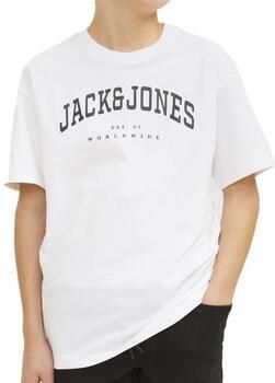 Jack & jones JUNIOR T-shirt JJECALEB VARSITY met logo wit Jongens Katoen Ronde hals 128 - Foto 10