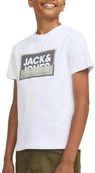 Jack & jones JUNIOR T-shirt JCOLOGAN met logo wit Jongens Katoen Ronde hals 140