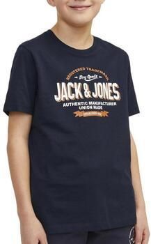 Jack & jones JUNIOR T-shirt JJELOGO met logo warmrood Blauw Jongens Katoen Ronde hals 152 - Foto 4