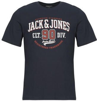 JACK & JONES ESSENTIALS regular fit T-shirt JJELOGO met printopdruk donkerblauw