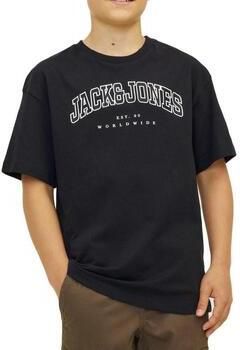 Jack & jones JUNIOR T-shirt JJECALEB VARSITY met logo zwart Jongens Katoen Ronde hals 128 - Foto 8