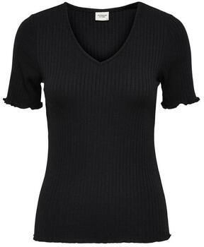 Jacqueline de Yong Zwarte V-hals T-shirt voor vrouwen Black Dames