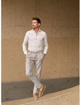 John Miller Overhemd Lange Mouw Overhemd Linnen Blend Paisley Print Beige