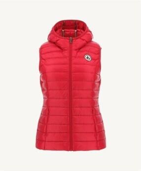 Jott Rode mouwloze gewatteerde jas met capuchon Pink Dames