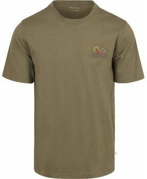 Knowledge Cotton Apparel T-shirt Olive Chest Print