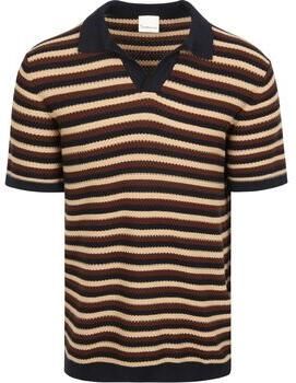 Knowledge Cotton Apparel T-shirt Polo Knitted Streep Bruin