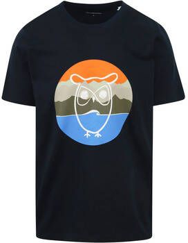 Knowledge Cotton Apparel T-shirt Print Navy