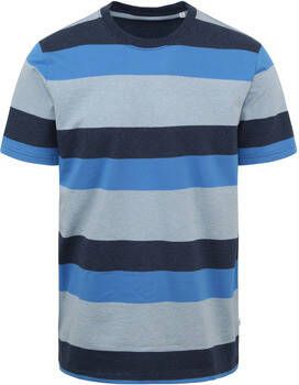 Knowledge Cotton Apparel T-shirt Strepen Blauw