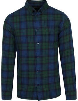 Knowledge Cotton Apparel Overhemd Lange Mouw Flanel Overhemd Donkergroen Geruit