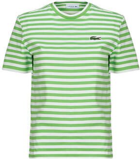 Lacoste Stripe Logo T-Shirt Green- Dames Green