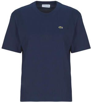 Lacoste Zachte Jersey T-shirt met Geribbelde Kraag Blue