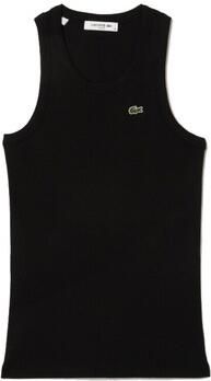 Lacoste Geribbelde top met logopatch Black Dames