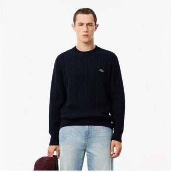 Lacoste Chunky Gebreide Ronde Hals Trui met Kabel Motief Blue Heren - Foto 3