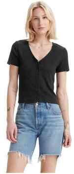 Levi's T-shirt in riblook met V-hals en knoopsluiting - Foto 5