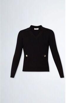 Liu Jo Geribbelde Gebreide Trui met V-Hals en Lange Mouwen Black Dames - Foto 2