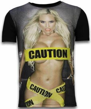 Local Fanatic T-shirt Korte Mouw Caution Digital Rhinestone