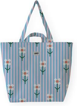 Lori Barcelona Boodschappentas Fine Stripe And Bloom Flowers Blue Pink