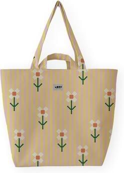 Lori Barcelona Boodschappentas Fine Stripe And Bloom Flowers Yellow Pink