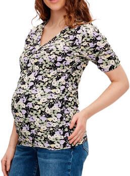 MAMALICIOUS gebloemde zwangerschapstop MLJANICE van gerecycled polyester zwart paars groen - Foto 2