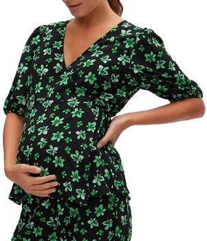 Mamalicious gebloemde zwangerschaps- en voedingstop MLELLINOR TESS zwart groen Dames Polyester V-hals XXL - Foto 4