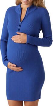 Mamalicious ribgebreide zwangerschapsjurk MLLENA blauw Dames Viscose (duurzaam materiaal) Opstaande kraag M - Foto 2