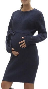 Mamalicious gebreide zwangerschapsjurk MLNEWLINA met ceintuur donkerblauw Dames Acryl V-hals XL - Foto 5