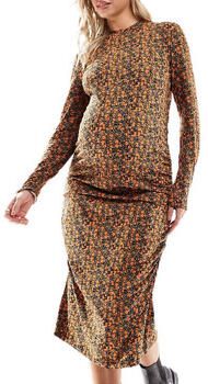 Mamalicious zwangerschapsjurk bruin oranje Dames Katoen (biologisch) Opstaande kraag S - Foto 2