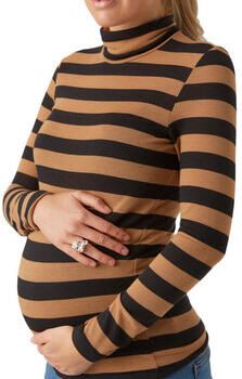 Mamalicious gestreepte zwangerschapstop MLNELLIE van gerecycled polyester zwart oranje S - Foto 2